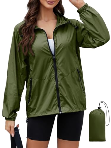 PITINAN Womens Rain Coat Ultra Light Zippered For Hiking/Golf Army Green M - image 1