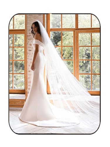 Unsutuo Bride Wedding Veil 1 Tier Cathedral Veil Bridal Tulle Veil with Comb Drop Veil for Women and Girls (59