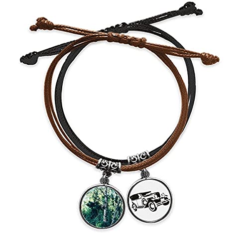 Bracelet corde vert nature cuir minibus - Chaîne main paysage pour homme et femme ajustable