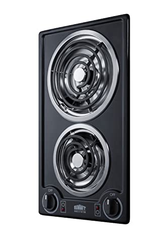 Summit Appliance Cce211Wh 12" Wide 115V 2-Burner Coil Cooktop In White Porcelain Surface, Push-To-Turn Controls, Chrome Drip Bowls, Recessed Top, Coil Elements, 6" Front Element, Made In The Usa #TOP4