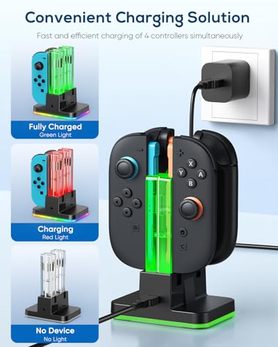 Image of Switch 2 /1 Controller Charger, 8 in 1 Charger Dock Station for Joy Cons Accessories Kits with a USB Type-C Charging Cord for Nintendo Switch (Black)