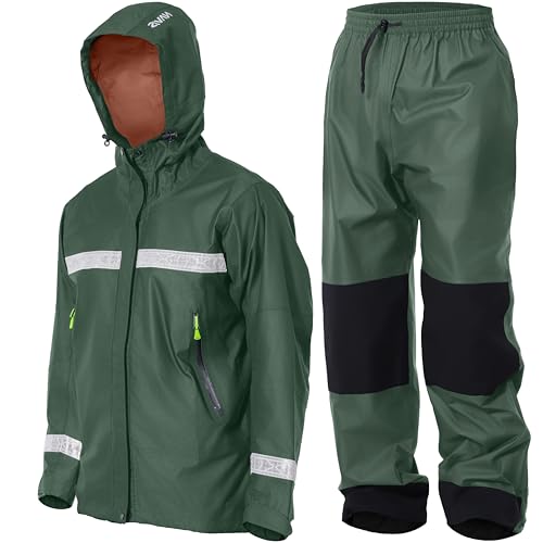 PRO Rain Suit-Waterproof Reflective Jacket & Elastic Pants Combo,Lightweight Breathable Foul Weather Gear