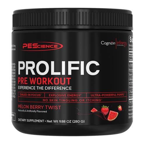 Image of PEScience Prolific Pre Workout Powder for Men & Women with L-Citrulline, Nitric Oxide Booster, Energy Powder & Nootropic for Focus - Preworkout Without Beta Alanine - 40 Scoops, Melon Berry Twist