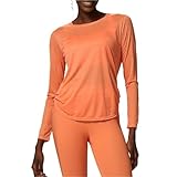 LangäRmliges Yoga-Top Langarm Yoga Shirt Frauen Seite Plissee Lose Workout Gym Top Atmungsaktiv Schnell Trocknend Lauf Sweatshirt Weibliche Sportswear FüR Yoga(Orange,S)