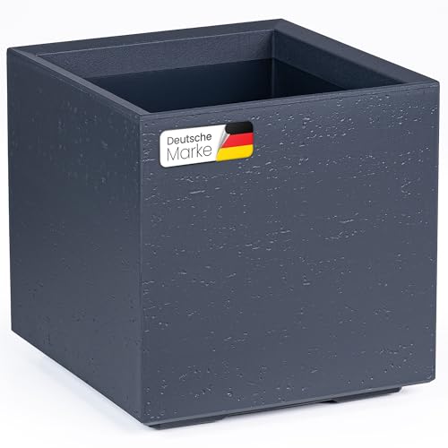 KONZEPT großer Pflanzkübel auf Rollen 40x40x40 cm, für innen und außen, quadratisch, anthrazit in Beton-Optik, aus Kunststoff, mobil – ideal für Garten, Terrasse, Balkon und Wohnräume