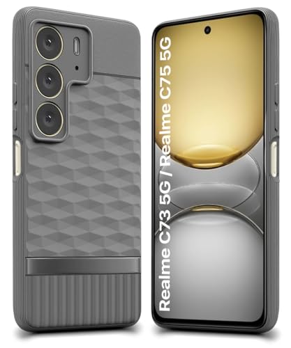 Image of WOW IMAGINE Back Cover for Realme C75 | Realme C73 | Narzo 80 lite 5G | P3 Lite 5G | with Hexa Cube Design | Ultra Slim Soft Rubberised Case | Inner Velvet Fabric | Matte Silicone Flexible Case - Grey
