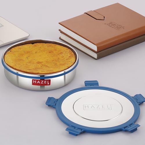 Image of HAZEL Stainless Steel Flat Khakra & Papad Storage Container, 1850 Ml, Airtight Dabba, Silver