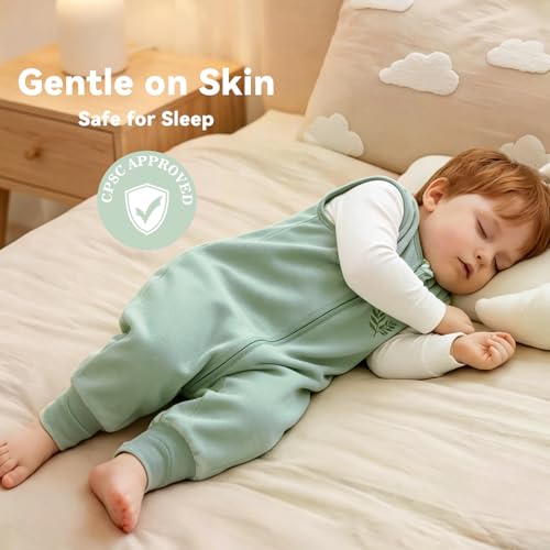 Image of Chilsuessy Toddler Sleep Sack with Feet 2-3 T, 0.5 TOG Cotton Baby Wearable Blanket with Legs, Sleep Bag Walker with 2-Way Zipper, Dark Green