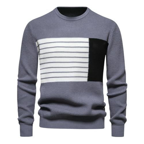Pull manches longues col rond rayé en patchwork pour hommes tendance automne