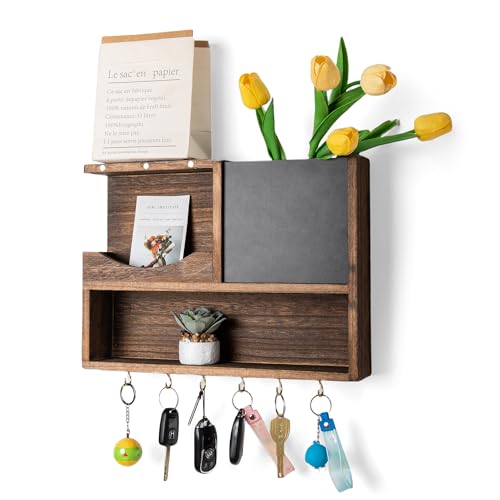 Genmous & Co. Genmous Key Holder For Wall - Mail Organizer Wall Mount With 6 Hooks And Chalkboard Storage Drawer cover