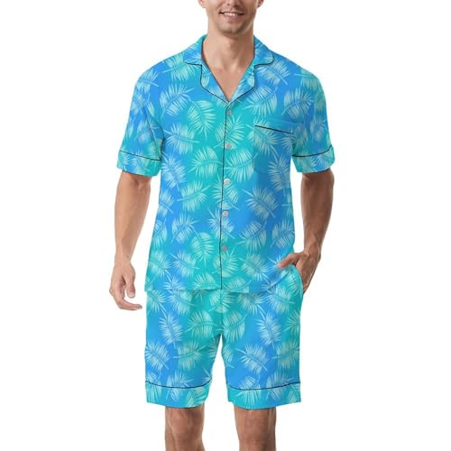 Print Pajama Sets for Men 2PCS Short Sleeve Loungewear Set Pajamas Button Down Sleepwear Soft Pjs