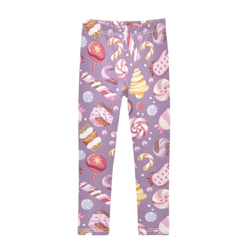 Cute Candy Purple Girls Leggings Soft Stretch Workout Yoga Dance Pants for Kids Casual Tights