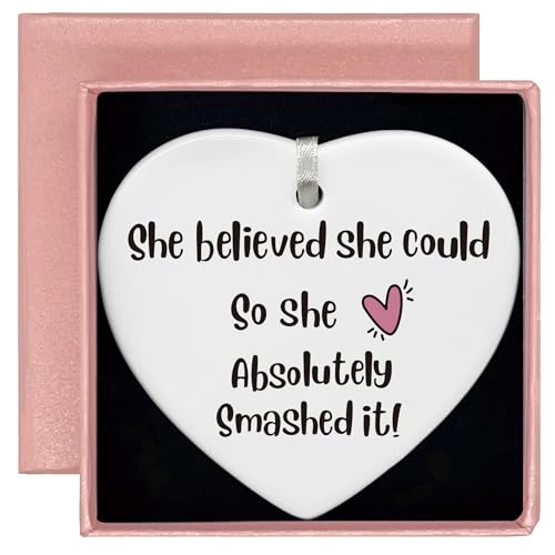 ZVMIS She Believed She Could - Proud of You Gifts for Women, Girl, Sister, Daughter, Niece, Best Friend, Colleague, Nurse, Teacher - Well Done Gift - Ceramic Heart Ornament Keepsake Sign Plaque Decor