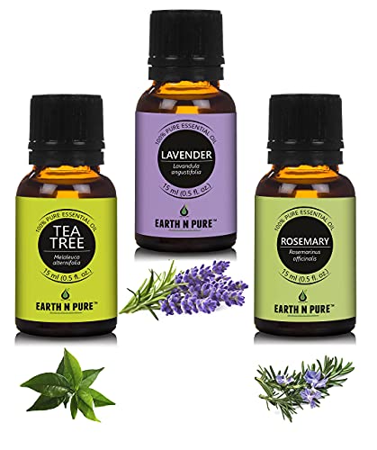 Image of Earth N Pure Essential Oils (Tea Tree, Lavender & Rosemary) | Pack Of 3 (15 ml each) | 100% Pure, Undiluted, Natural And Therapeutic Grade - Perfect for Aromatherapy, Skin Therapy & More