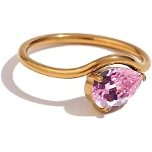 Birthstone Rings for Women Dainty 18K Gold Plated Irregular Water Droplets Gemstone Personalized Jewelry Gift for Birthday Women Men