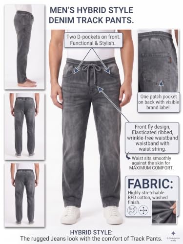 Image of Men's RFD Wash Finished Cotton Track Pants| Lightweight, Breathable & Highly Stretchable Fabric| Denim Look| Perfect for Office, Party, Holiday & Travel (RSM-01 /25)