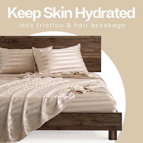 Image of MR&HM Satin Pillowcase for Hair and Skin, Silk Satin Pillowcase 2 Pack, Queen Size Pillow Cases Set of 2, Silky Pillow Cover with Envelope Closure (20x30, Champagne Striped)