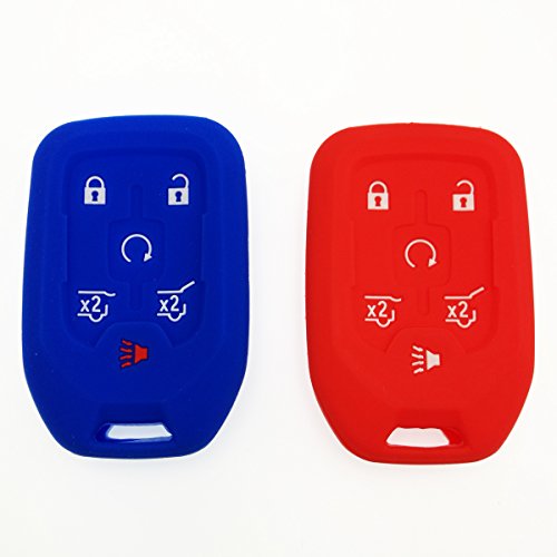 2Pcs Coolbestda Rubber 6 Button Smart Key Fob Cover Case Remote Protector Skin Keyless Jacket Holder for 2015 2016 Chevrolet Suburban Tahoe GMC Yukon XL Red Blue