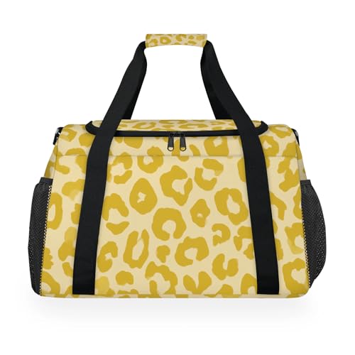Leopard Yellow Travel Duffel Bag Weekender Overnight Bags for Women Men Foldable Waterproof Tote Bag with Trolley Sleeve