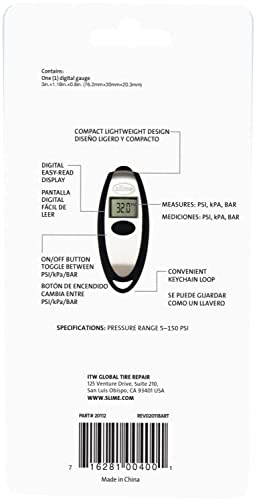 Image of Slime 20112 Tire Gauge, Mini Digital, 5-150 psi, Compact and Accurate