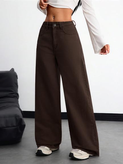 Image of TOPLOT Women's Jeans | High Rise Waist Design | Baggy Fit Style with Relaxed Silhouette | Trendy Look with Comfortable Wear | Easy Styling for Everyday Fashion | Casual, Streetwear (5204)