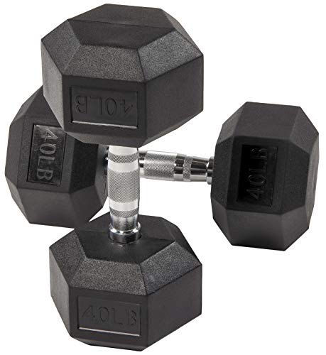 Signature Fitness Rubber Encased Hex Dumbbell, 40Lb Pair #TOP2