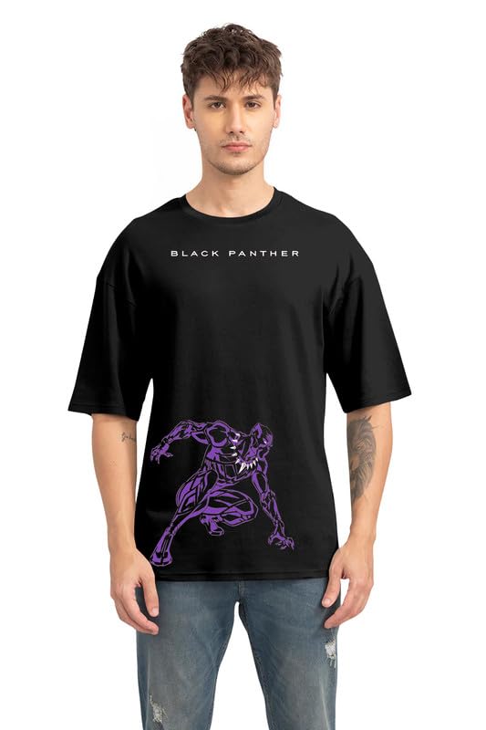 RITCHER Black Panther Oversized T-Shirt Oversized Cotton Loose Baggy Fit T-Shirts with Short Sleeve Casual Crew Neck & Drop Shoulder Tee for Men