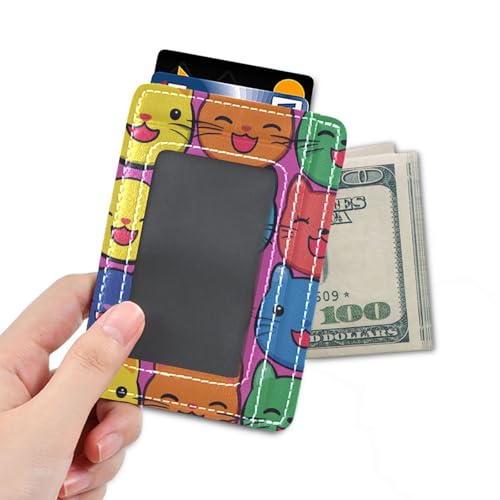 JUNZAN Slim Wallet Card Holders for Men Women Smile Cat Faces Minimalist Front Pocket Wallets Small Card Case RFID Blocking4