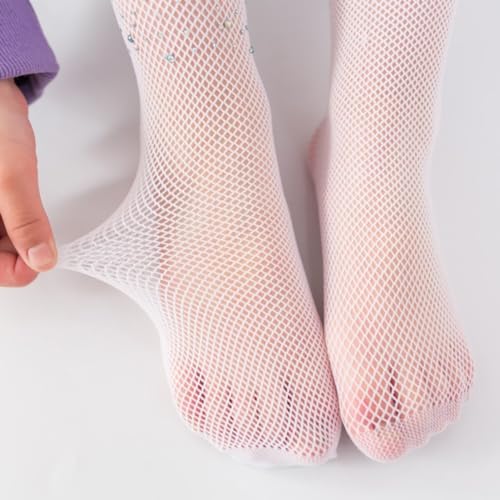3 Pairs Girls Fishnet Tights Kids Glitter Pantyhose Sparkle Rhinestone Stockings Footed Net Leggings Black White Nude4