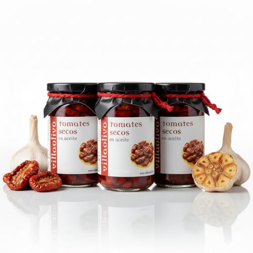 Villaolivo - Tomates Secos en Aceite de Oliva Virgen Extra 330g | Sabor Intenso y Natural | Sin Conservantes | Producto Gourmet Mediterráneo (3 unidades)