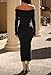 MEROKEETY Women's Winter Off Shoulder Bodycon Sweater Dress Formal Long Sleeve Elegant Cocktail Party Midi Maxi Dresses, Black, Medium