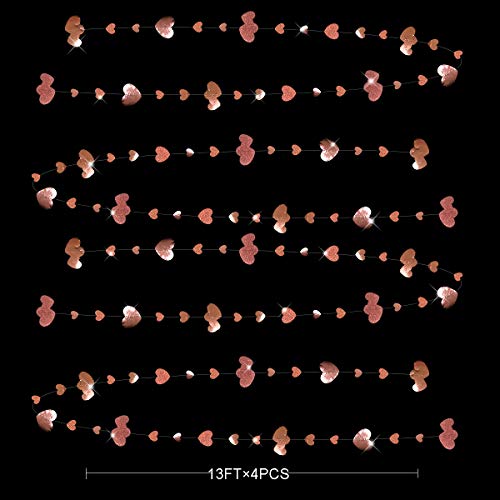 Image of Valentines Day Party Decorations Rose Gold Heart Garland Hanging Paper Love Heart Streamer Banner for Anniversary Mothers Day Bachelorette Engagement Wedding Bridal Shower Birthday Hen Party Supplies