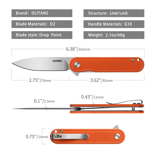 Image of OLITANS G040 Pocket Knife, 2.75'' D2 Steel Blade G10 handle, Small EDC Knife with Pocket Clip for Men Women, 2.1oz