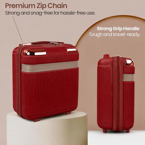 Image of YAGZON Vanity Box Storage Organiser for Cosmetics and Jewellery Box Cosmetic Storage case Portable, Makeup Bag for Women Carry Handles, Large Storage Wedding Gift (Red)