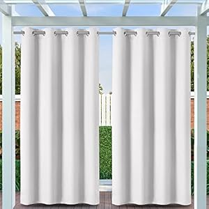 Clothink Outdoor Vorhang Wetterfest -132x245cm Grau-Weiss mit Ösen – Wasserdicht Sichtschutz Sonnenschutz für Balkon Terrasse Veranda Pergola Gartenlaube