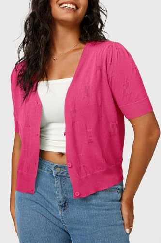 Image of Arach&Cloz Women's Lightweight Spring Summer Business Casual Cropped Short Sleeve Cardigan
