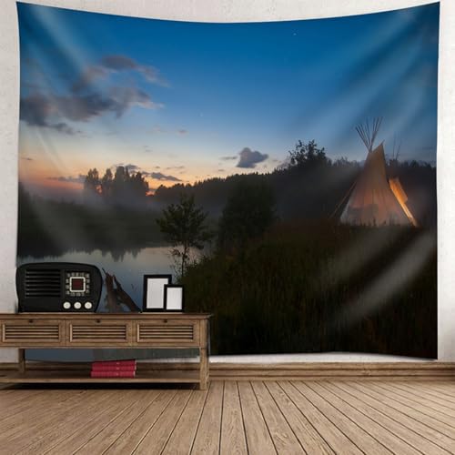 Tapiz de paisaje de 150 x 150 cm con diseño de puesta de sol para decoracion del hogar
