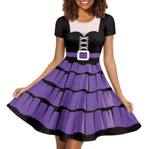 Image of POLERO Sunflower Dress for Women Floral Summer Dresses Short Sleeve Casual Sundresses Midi Dresses