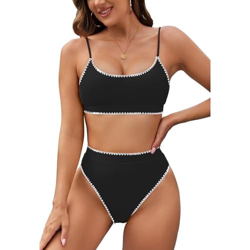 Pink Queen Plus Size High Waisted Bikini Set for Women Two Piece Cheeky High Cut Swimsuit Bathing Suit White M Small 03 - Black
