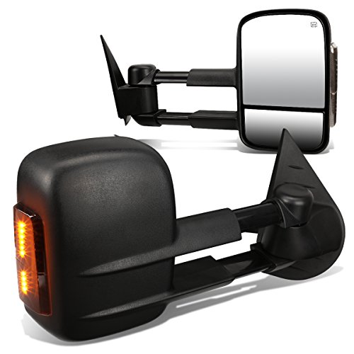 Replacement for Silverado Sierra HD Pair Black Powered+Heated Smoked Signal Glass+Manual Extendable Side