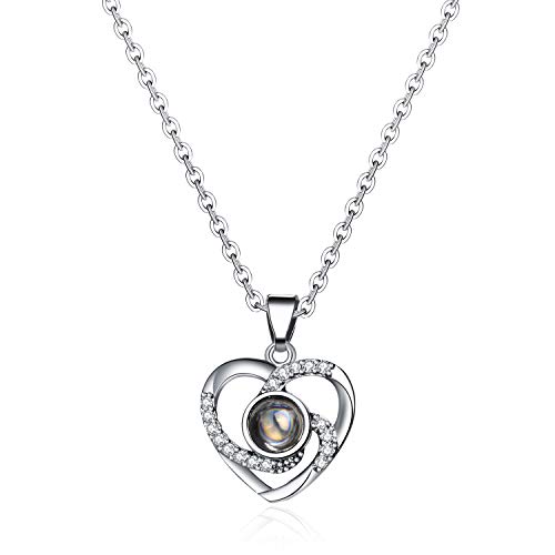 NW 2 pcs Pendants i love you necklace in 100 languages Projection Heart Pendant necklace for women mother with led light heart gift box SLIVER4