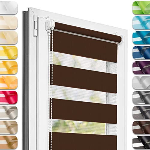 Estika - Estor Doble con Sistema Klemmfix sin taladrar 150 cm x 30 cm - Chocolate - 27 Colores, Estor dúo para día y Noche, protección Visual para Ventanas