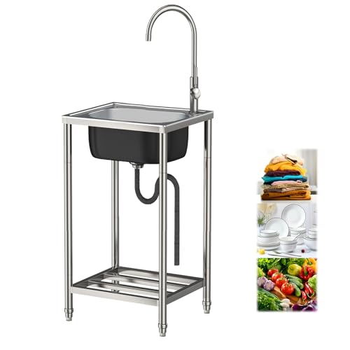 Fregadero de Jardín Exterior, Lavabo, Fregadero de Lavandería para Baños Aseo de Invitados Guardarropa Lavadero Garaje Jardín y Camping 60x45x82 cm / 24x18x32 Pulgadas Blanco