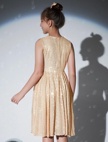 EXARUS Girls Sparkly Sparkle Dress Sleeveless Sequin Party Special Occasion Formal Sequence Dress3