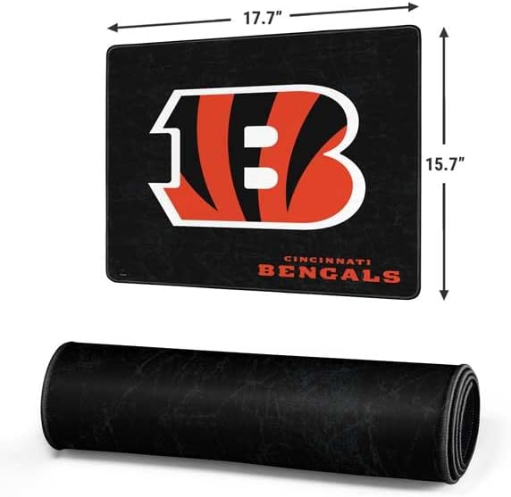 Skinit Medium Gaming Mouse Pad - Officially Licensed Cincinnati Bengals - Distressed Design with Stitched Edges, Waterproof, Non-Slip Rubber Base, Desk Mat for Keyboard & Mouse, 17.7" x 15.75" inches