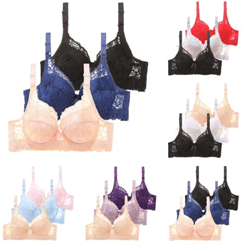 Pack de 3 Sujetadores Sexys Con Aros para Mujer Sujetadores de Encaje para Mujer Tallas Grandes Colores Puros Lencería Francesa Bralette de Moda Sujetador Clásico Básico Informal