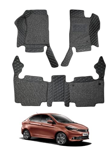 Image of Auto Hub Premium 7D car mat TATA Tigor, Luxury Double-Stich 7d Car Floor Mat Complete Set, 100% Waterproof and Washable, Color : Black