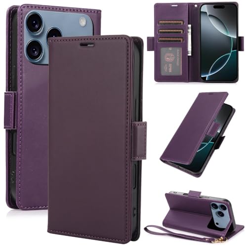 Coque cuir iPhone 11 violet foncé haut de gamme avec rabat magnétique