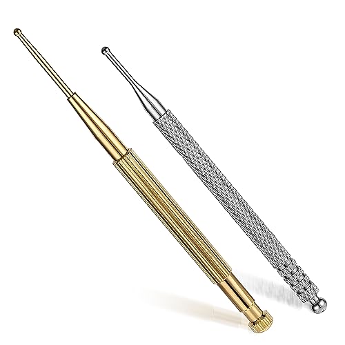 2 lápices de acupresión para alisar, barra de acupuntura retráctil, de acero inoxidable, doble cabeza, bolígrafo de acupuntura para terapia de oído (cobre plata)