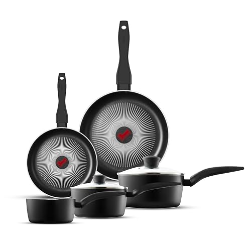 Image of Tower T700314 SmartStart Gourmet 5 Piece Cookware Set with Easy Clean Aeroglide Non-Stick Coating, Oven Safe, Long Lasting, PFOA Free, Black